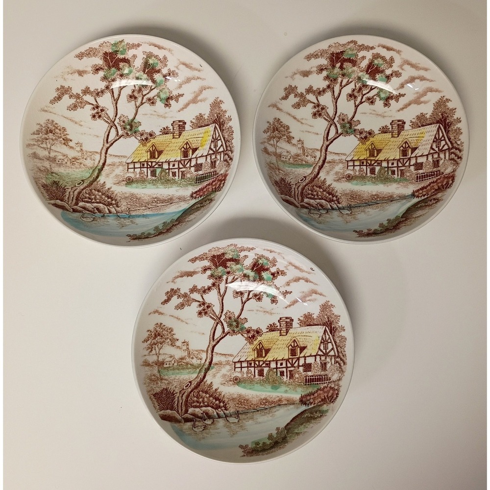 Colonial Village Handpainted Japan‎ 1930's Saucer Set of 3 Decorative Bowls
